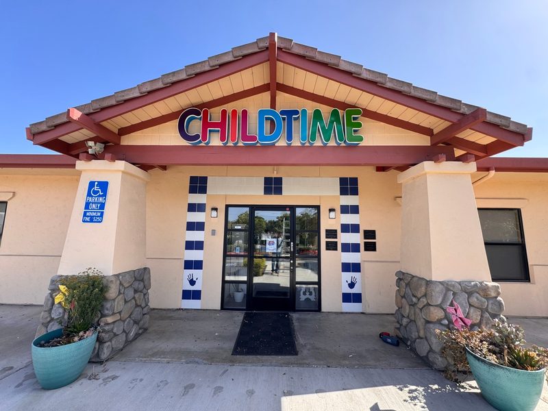 Dimensional coloured letters on the Childtime childcare storefront