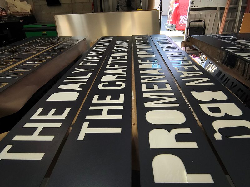 Tenant sign panels being fabricated at the Signarama Temecula shop